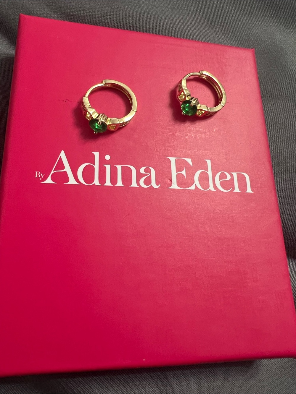 NTB Adina Eden Gold Hoop Earrings with Emerald Green Stones